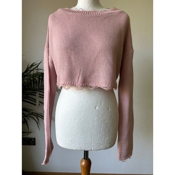 PrettyLittleThing Tops - PrettyLittleThing Rose Fray Edge Crop Knitted Jumper S, L